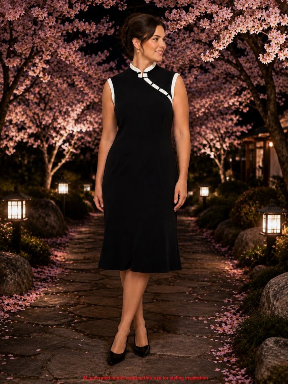 Vintage Evan Picone 14 Black Mandarin Collar Frog Closure Chinoiserie Dress